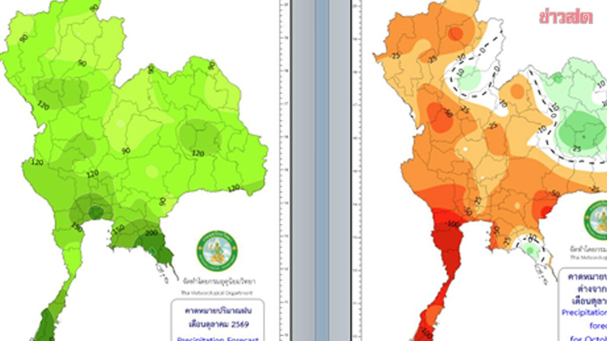 กรมอุตุฯ เตือนอากาศแปรปรวน 4–7 ต.ค. ฝนฟ้าคะนองลมแรงทั่วใต้